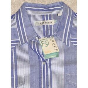 Roper Navy White Striped Pearl Snap Western Women’s Long Sleeve Shirt Size M NWT